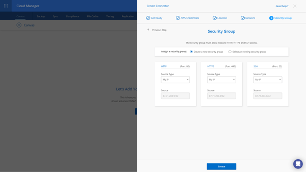 Create Connector - Security Group