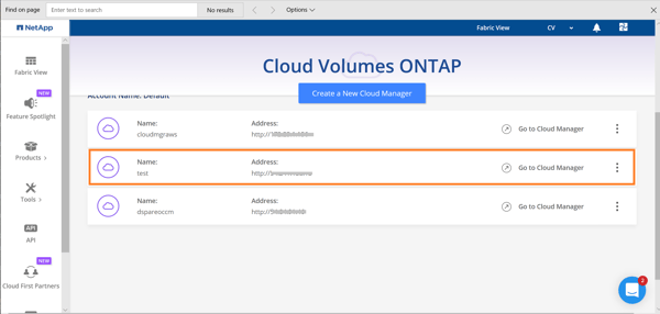 Connect to the deployed cloud manager from Cloud Central -> Fabric view -> View cloud managers