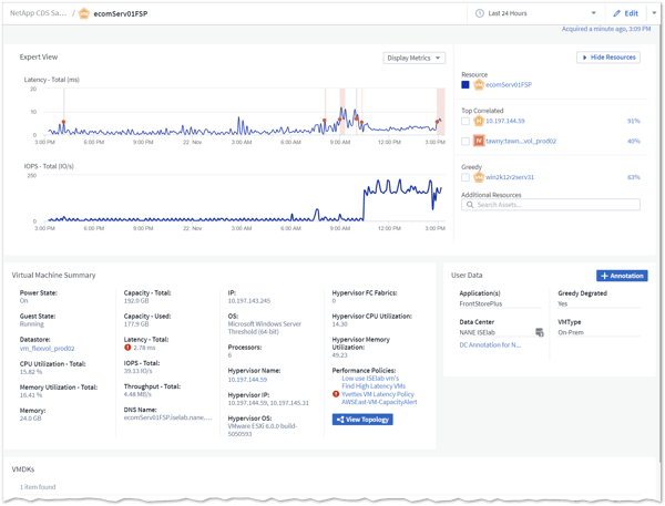 Partial view of an Asset landing page for a specific VM