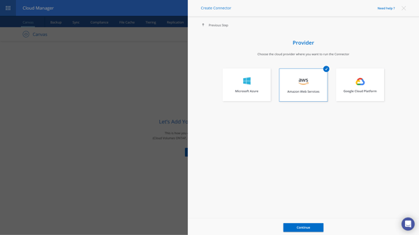 Create Connector - Provider set to AWS