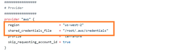 region = "us-west-2" , shared_credentials_file ="/root/.aws/credentials"