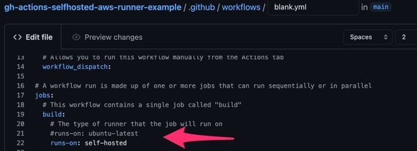 Changing workflow to self-hosted runner