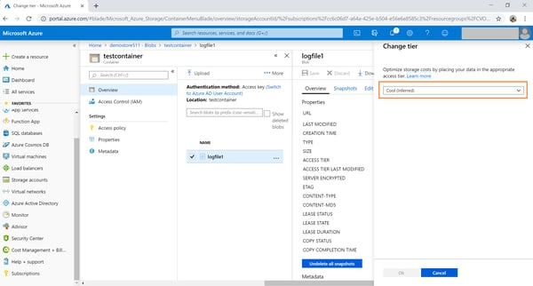 Default tier is listed as the same type inherited from the storage account