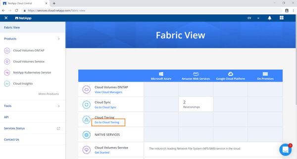 In Fabric View, select Cloud Tiering