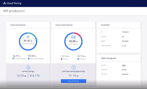 Cloud Tiering management interface.