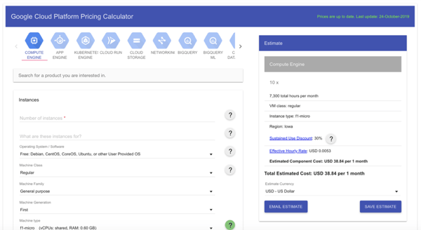 Google Cloud Platform Pricing Calculator