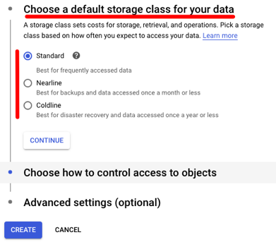 Choose a default storage class for your data