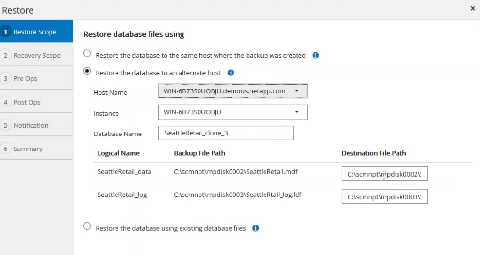 Restoring a backup in SnapCenter