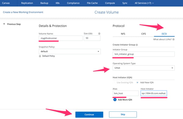 Volume details and protocol panel