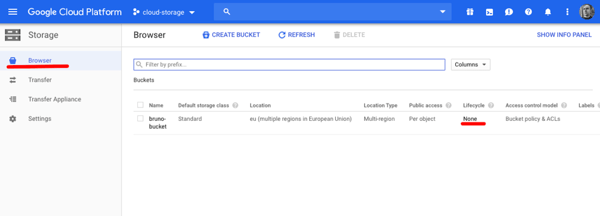 The bucket lifecycle management screen