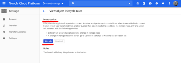 Bucket object lifecycle rules screen