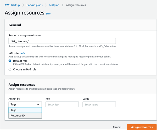 Select "resource-id" in the assign resources section