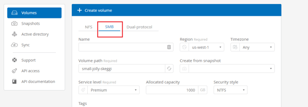 Instead of choosing an NFS protocol, you’ll choose an SMB one.