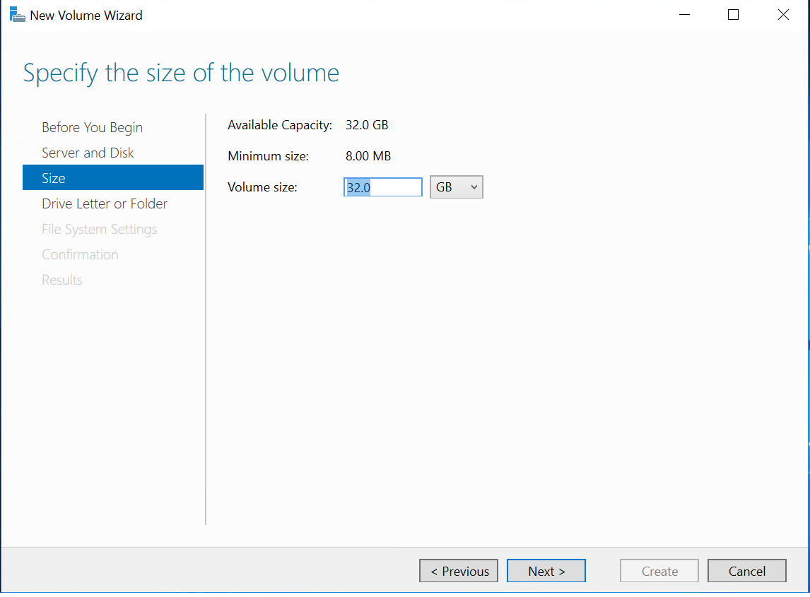 Select volume size