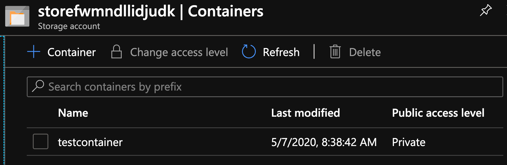 A container created in the storage account