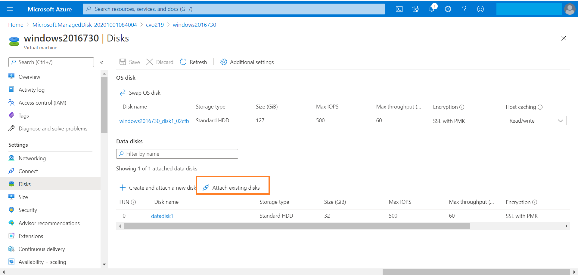 Attach existing disk