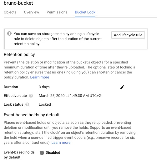 Google Cloud Storage Bucket details