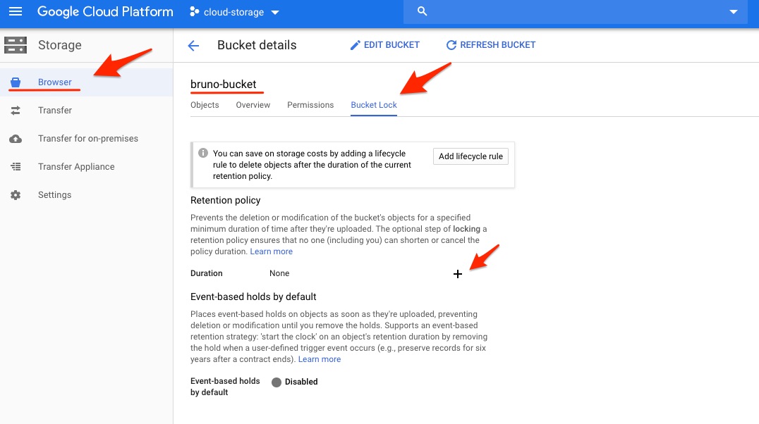 Google Cloud Storage Bucket details