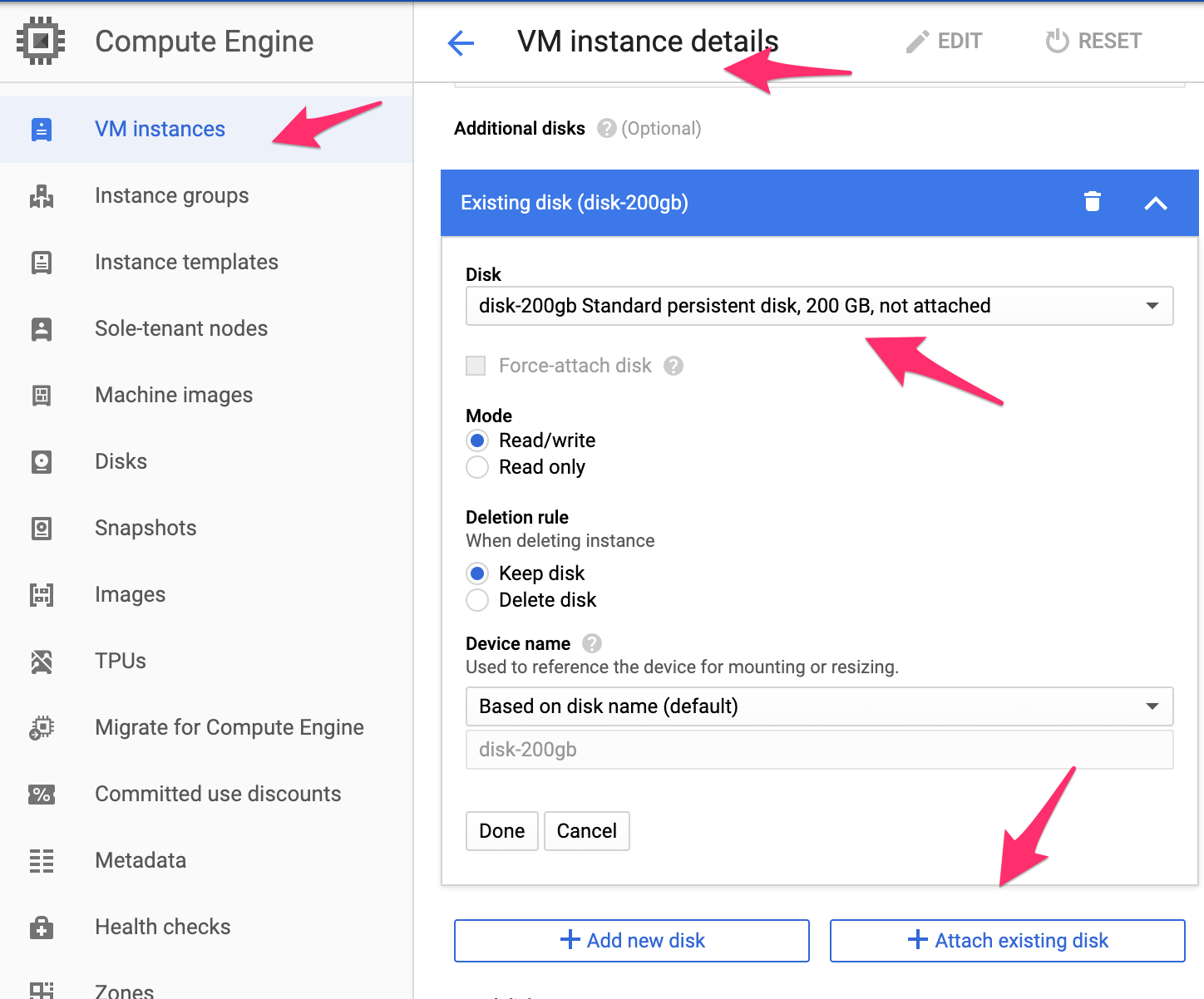 VM Instance configuration.