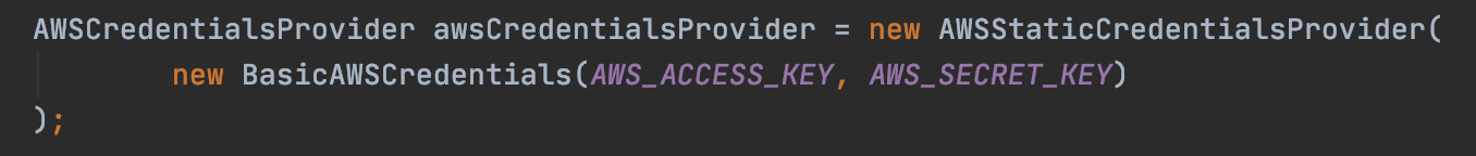 Code snippet to create an instance of the AWSCredentialsProvider class.