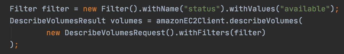 Code snippet to get the list of unused EBS volumes.