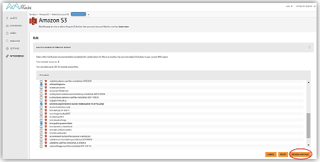 AWS Macie integrations page - Selecting S3 buckets 