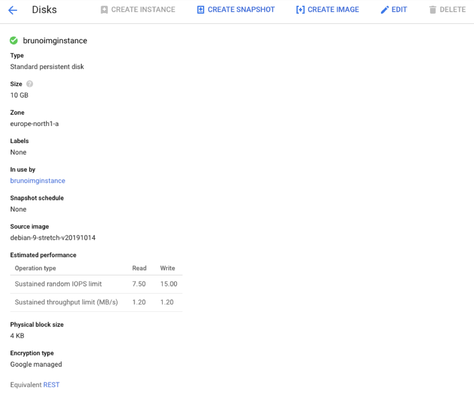 Compute Engine Persistent Disk details.