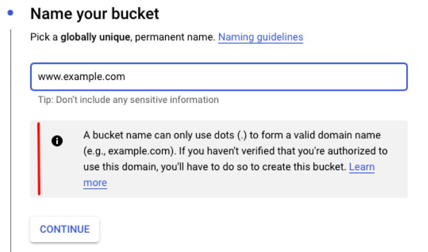 A bucket named as a custom domain requires verification