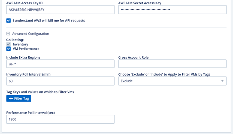Fill in: AWS IAM Access Key ID, AWS IAM Secret Access Key