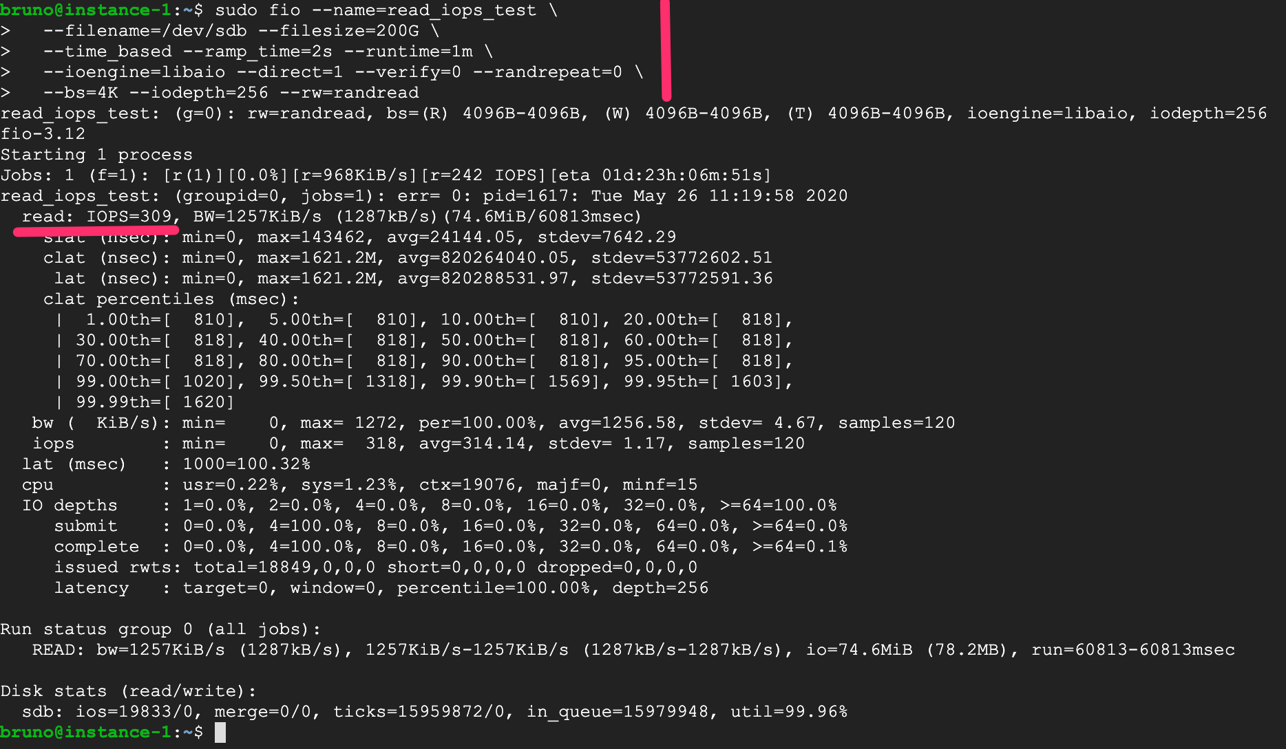 Instance-1 read IOPS testing.