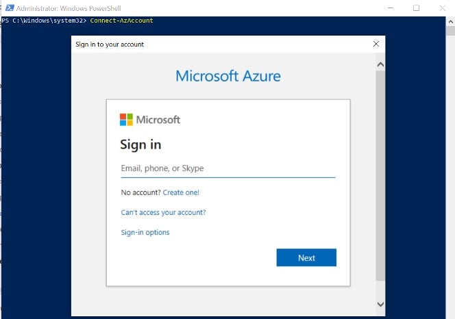 Azure sign in
