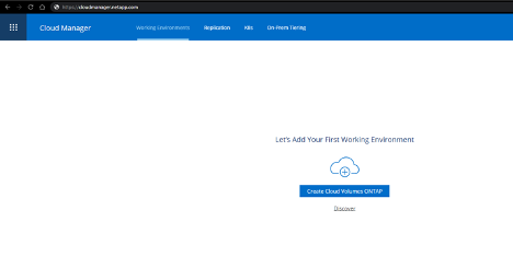Add your first working environment > Create Cloud Volumes ONTAP
