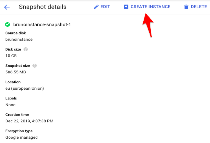 Deploy a new instance from Snapshot action.