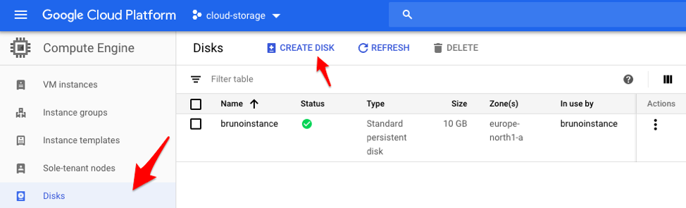 Persistent Disk panel and options