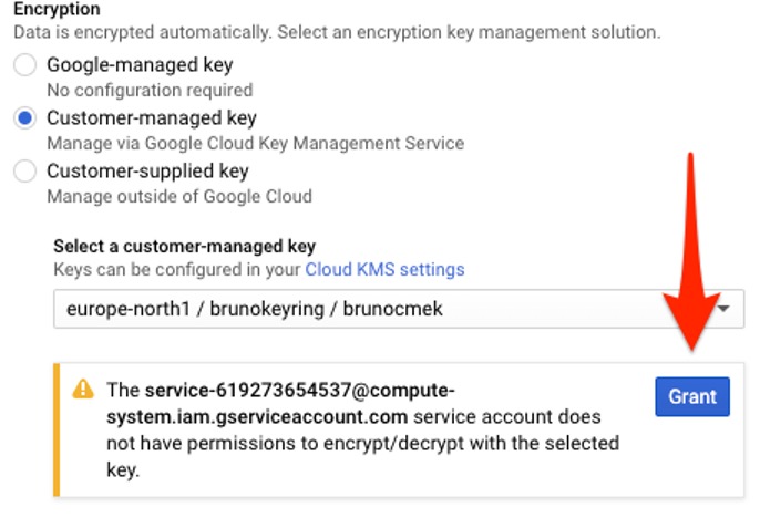 Granting KMS permissions to Compute Engine.