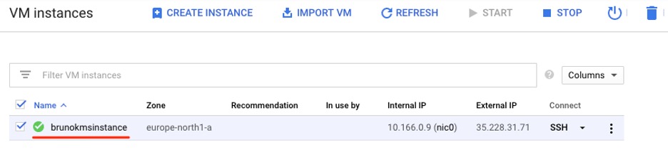 VM instance list