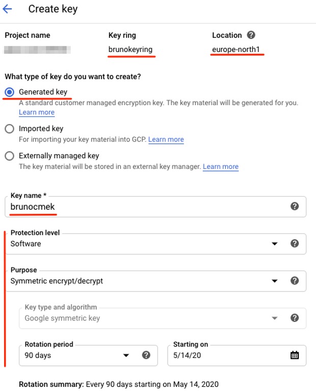 Key creation process