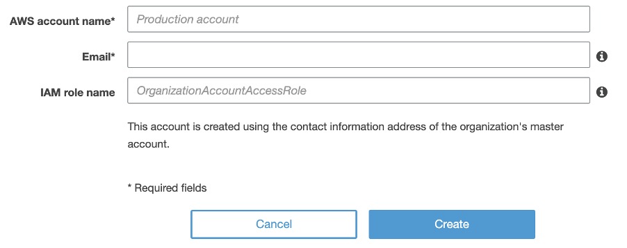 Fig. 7: Create a new AWS account to add to the organization