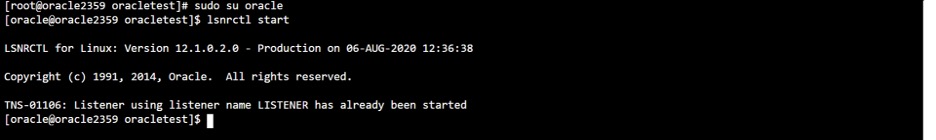 Connect using the Oracle super user and check that the listener is running using the following commands
