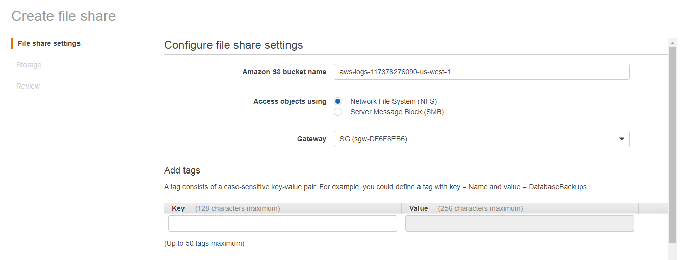 configure file share settings