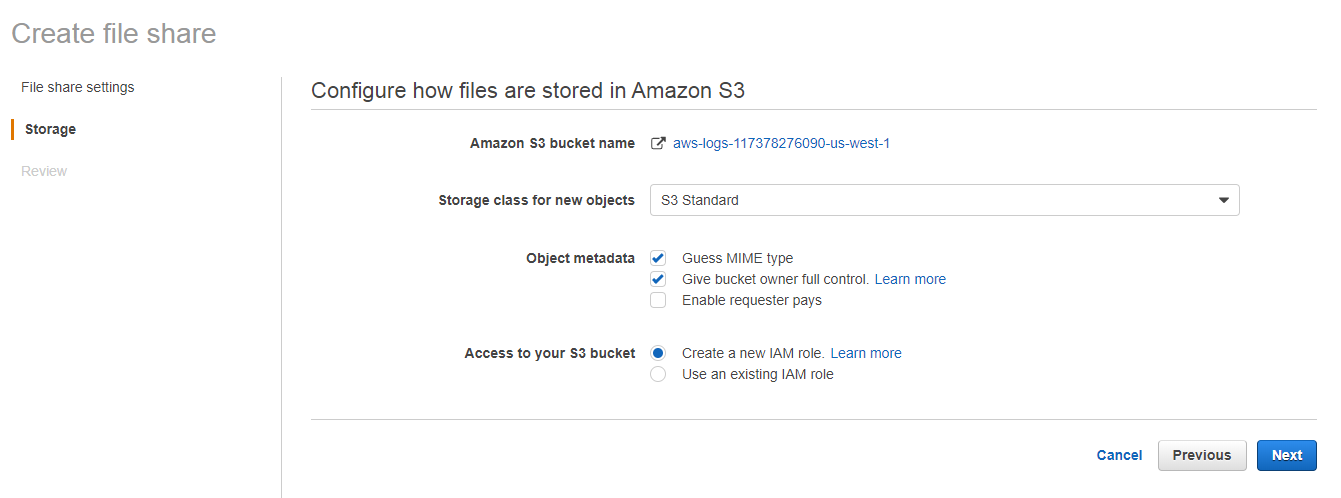 Configure how files are stored in Amazon S3