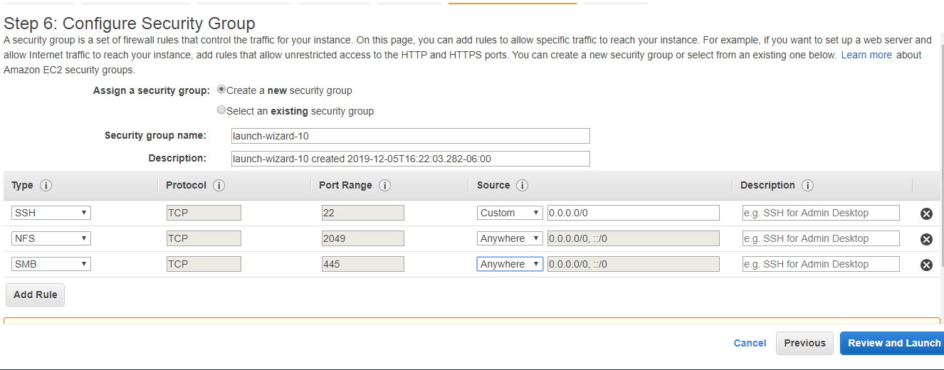 configure security group