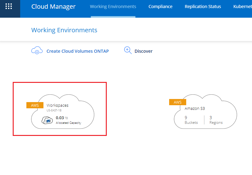 BlueXP Console working environments