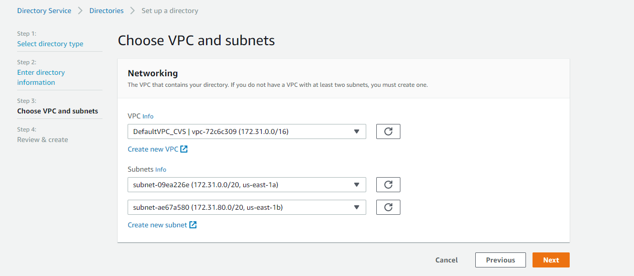 choose VPC and subnets